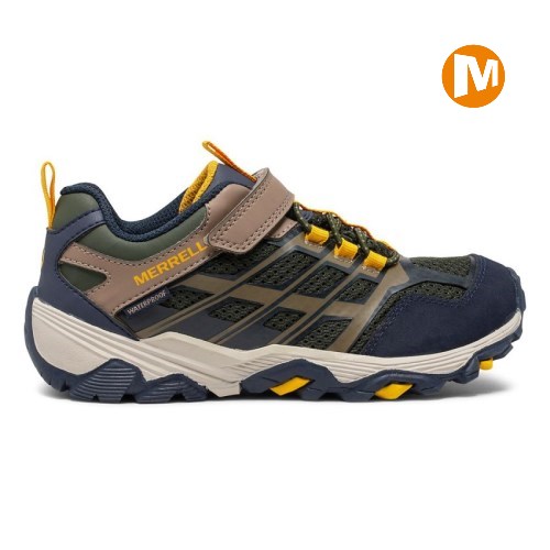 Merrell Moab FST Low A/C Waterproof Sneaker Kinder Olivgrün/Navy [DE-OHJVU]